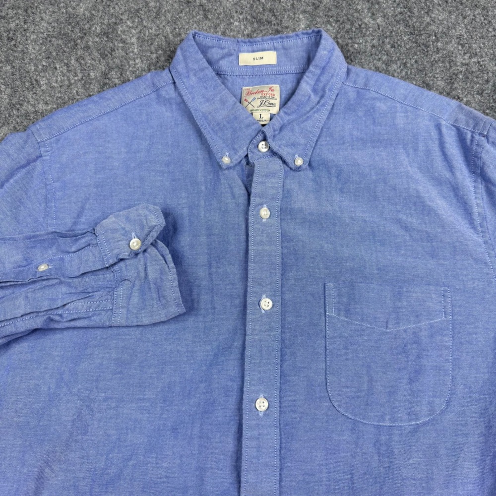 J.Crew Broken-In Oxford Shirt Mens Large Blue Slim Organic Cotton Button Down